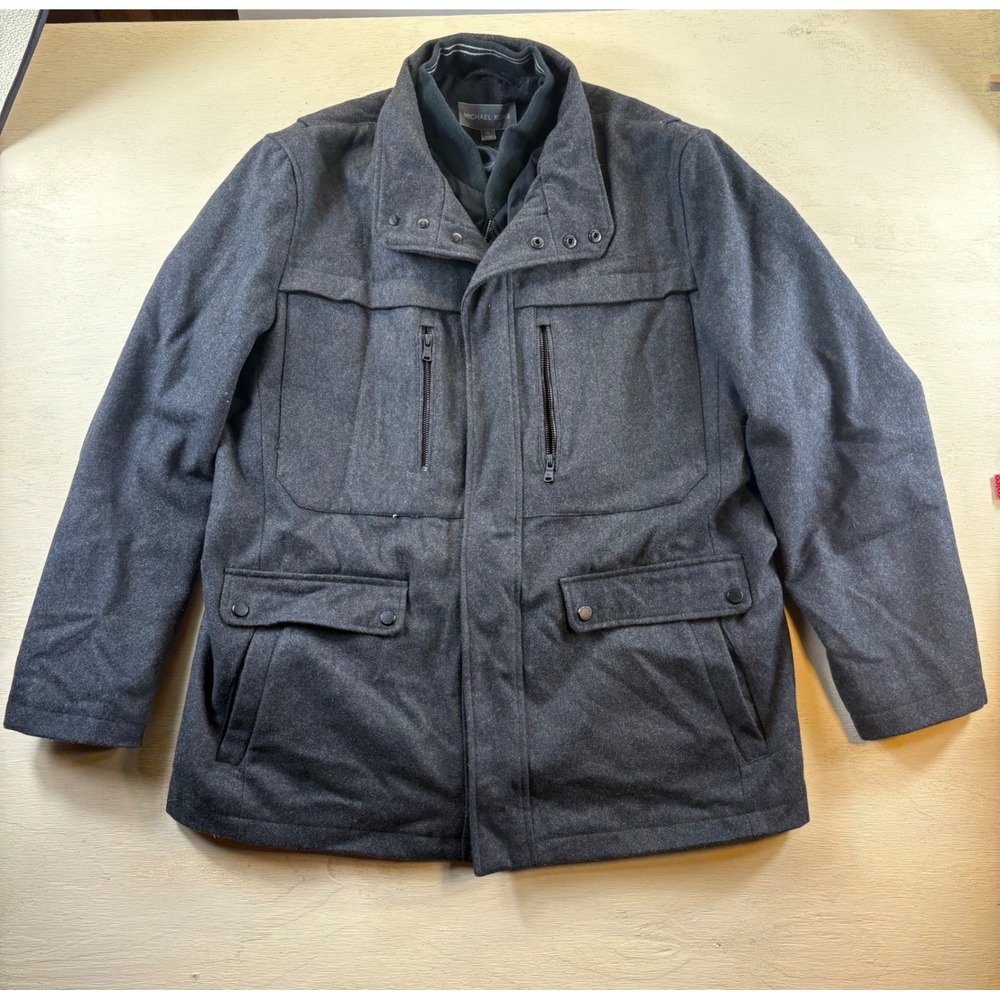 Michael Kors Mens XL Wool Blend Field Jacket Gray Quilted Lined Coat Collegiate